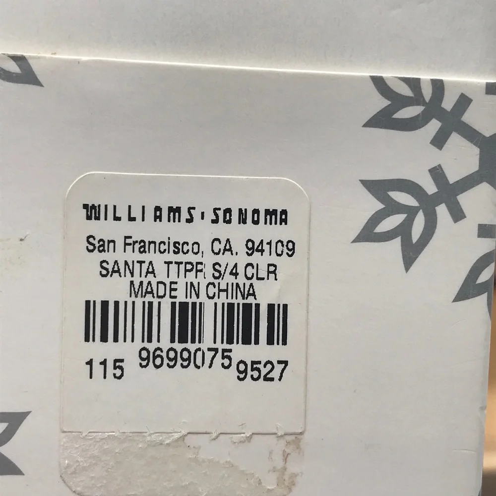 Williams Sonoma Santa Candle Holders 4 piece NWT Clear Glass